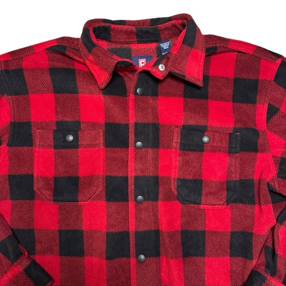 Chaps Men's Thick Flannel Red and Black Buffalo Plaid Shacket Shirt Size XXL - Picture 2 of 9